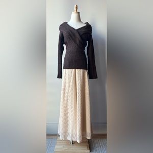 Ultra Wide Leg Palazzo Pants | Retro Zig Zag | Cream | Sheer + Fully Lined